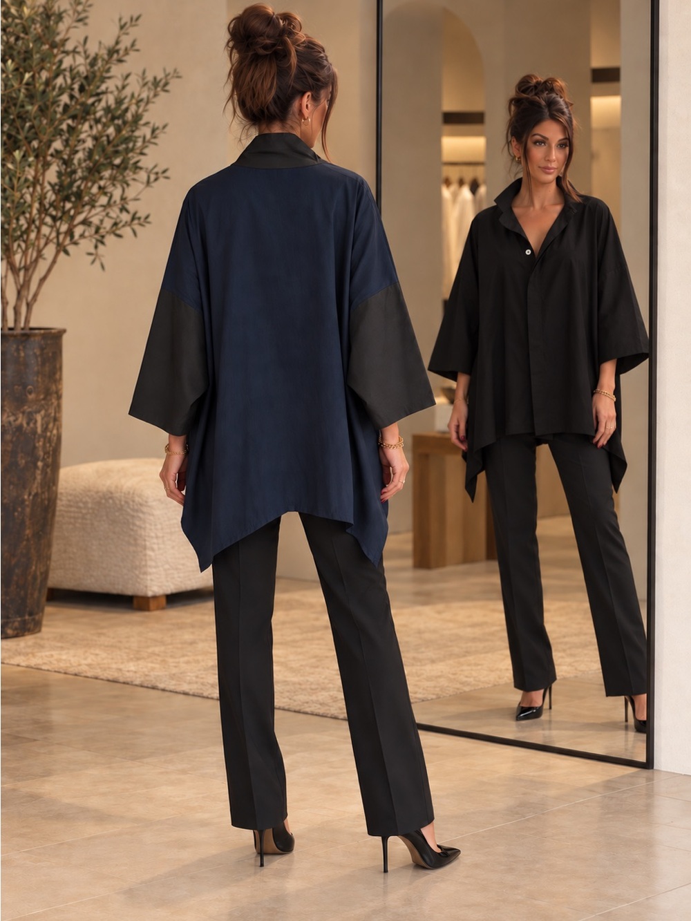 PLANET by Lauren G Oversized Colorblock Cotton Tunic Shirt OSFA